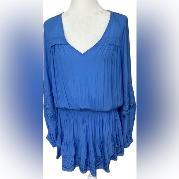 Ramy Brook Dresses & Skirts - Ramy Brook Sabina Dress Blue Silk Tiered Mini Lace Detail Size M NWT
